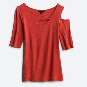 Goldray Garima Asymmetric Ribbed Cut-Out Shoulder Knit Top, Size M, Bright Red